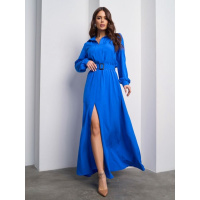 Длинное синее платье с разрезом