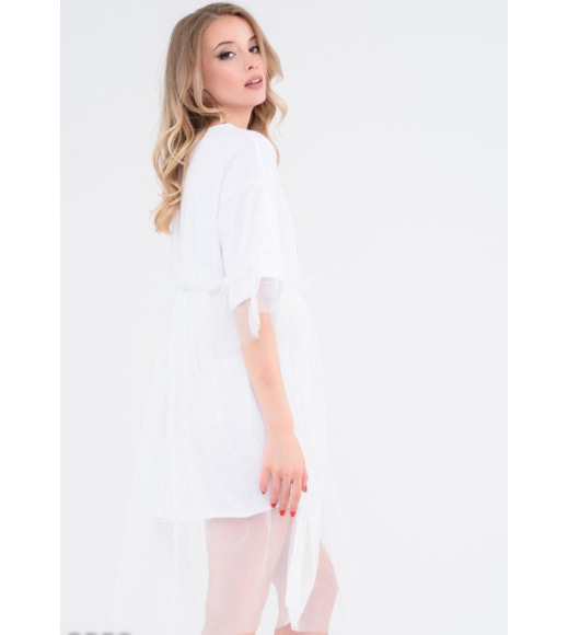 Белое платье-футболка с фатиновой юбкой и принтом PUNK