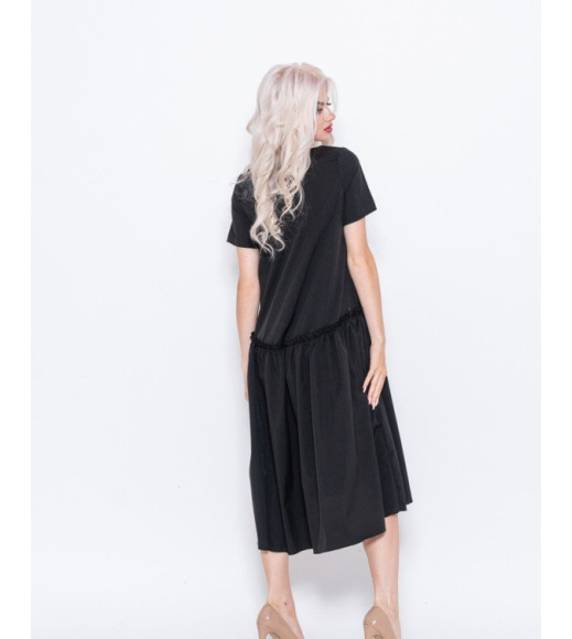 Черное асимметричное платье с рюшами