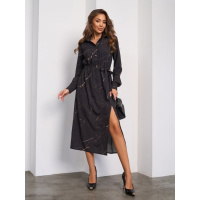 Черное платье-рубашка с разрезом