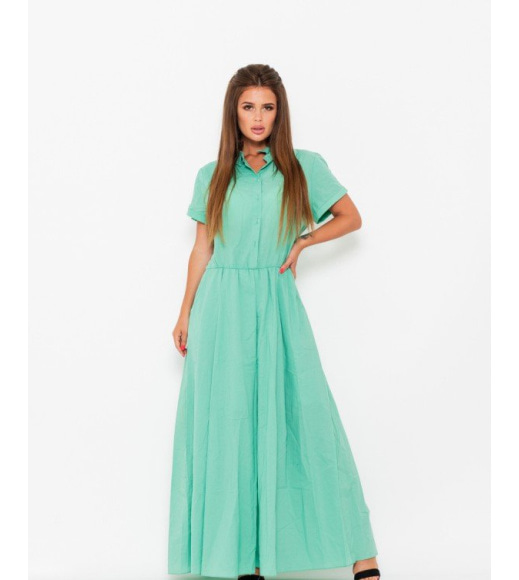 Зеленое коттоновое платье длиной в пол