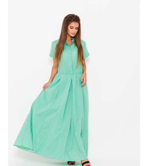 Зеленое коттоновое платье длиной в пол