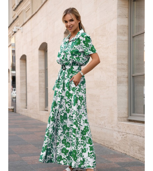 Зелена довга сукня-сорочка на гудзиках