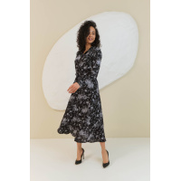 Черное креп-шифоновое длинное платье с белыми цветами с рукавом Seventeen 2037.5816