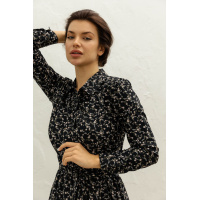 Креп-шифоновое черное платье миди с цветочным принтом и длинным рукавом Seventeen 2037-1.5368