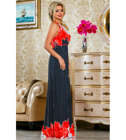 Платье 826.2239 темно-синий, красный-коралловый принт