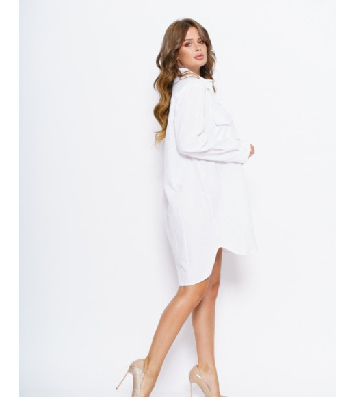 Біле асиметричне плаття-сорочка з кишенями