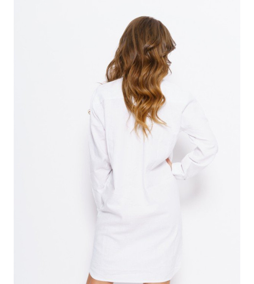Белое асимметричное платье-рубашка с карманами