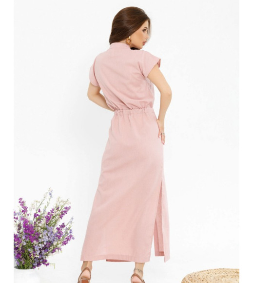 Розовое хлопковое длинное платье на кулиске