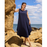 Синий хлопковый сарафан кроя трапеции