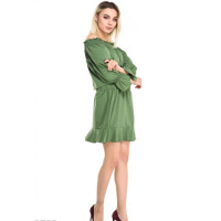 Сіро-зелене коротке плаття з відритими плечима