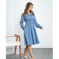 Синя вельветова сукня-сорочка з довгими рукавами
