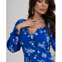 Цветочное синее платье с разрезом