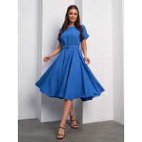 Голубое однотонное платье миди длины