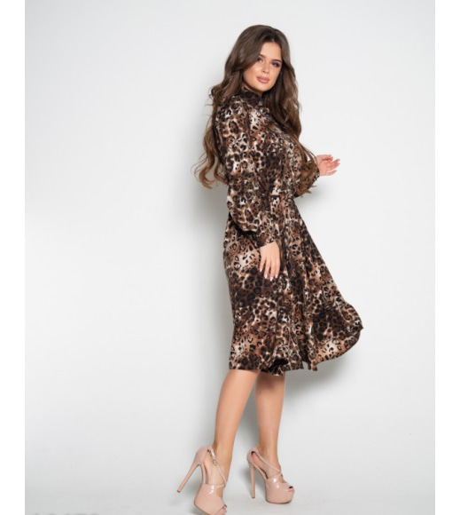 Леопардовое платье с длинными рукавами