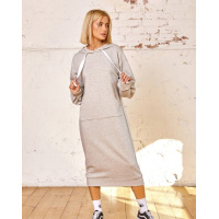Серое платье-толстовка с капюшоном