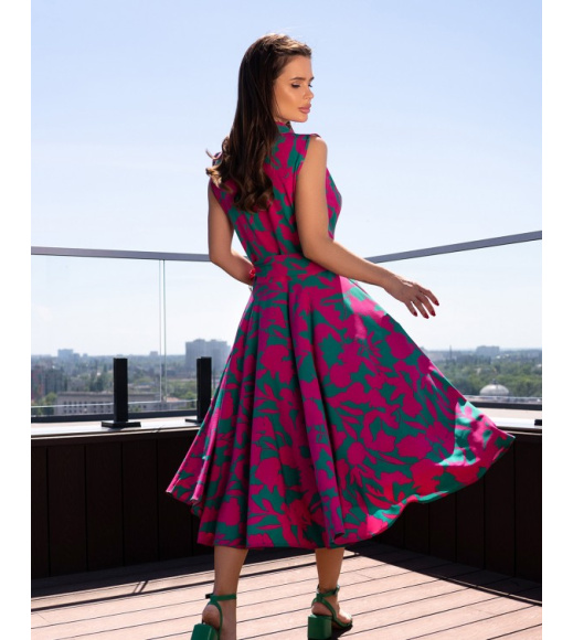 Малиново-зеленое платье-тренч без рукавов