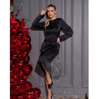 Черное шелковое платье-карандаш с перьевым поясом