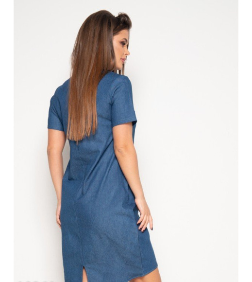 Синее джинсовое платье с короткими рукавами