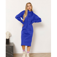 Синее утепленное флисом платье-толстовка