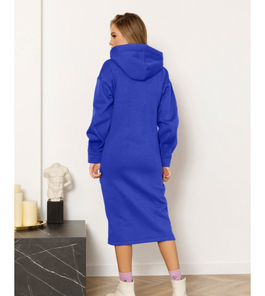 Синя утеплена флісом сукня-толстовка