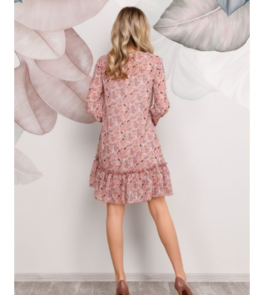 Розовое шифоновое комбинированное платье-трапеция