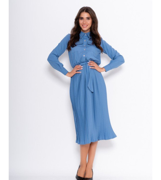 Блакитна сукня-сорочка з плісировані низом