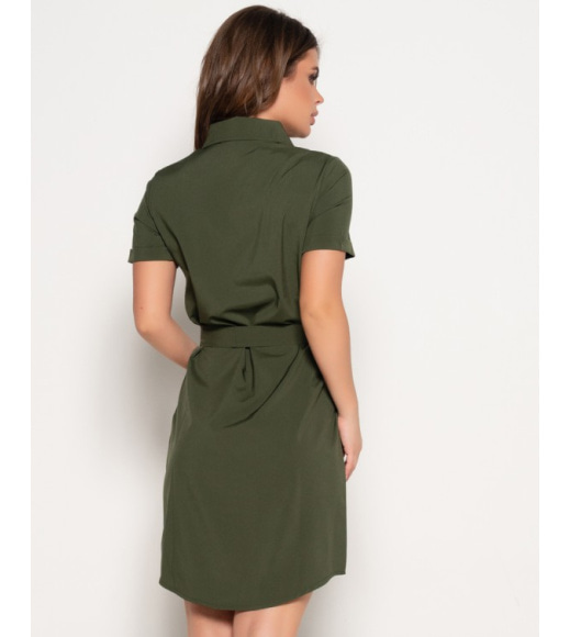 Сукня-сорочка кольору хакі з поясом і кишенею