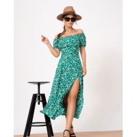 Зеленое ретро платье с разрезом