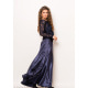 Темно-синя вечірнє атласна сукня А-силуету зі знімним мереживним болеро