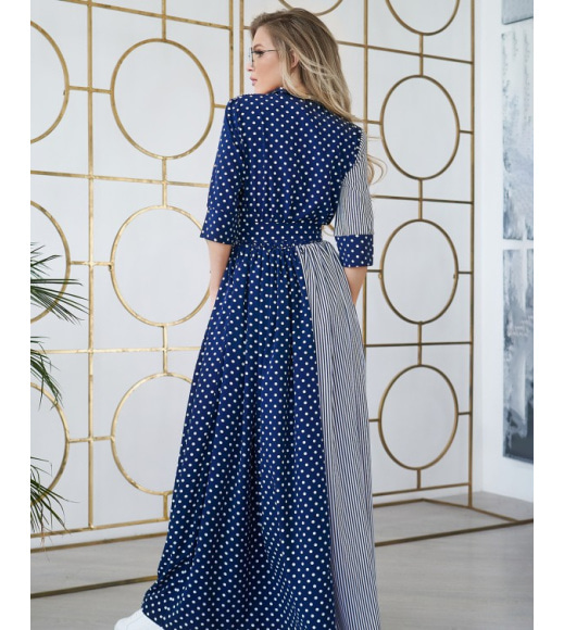 Синє довге плаття з комбінованим принтом