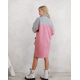 Серо-розовое теплое асимметричное платье с карманами