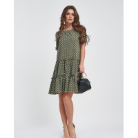 Платье-трапеция цвета хаки в горошек