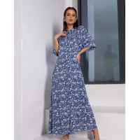 Хлопковое синее платье-рубашка с цветочным принтом