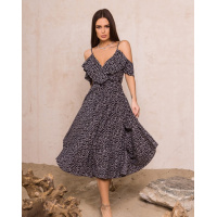 Черное принтованное платье-халат