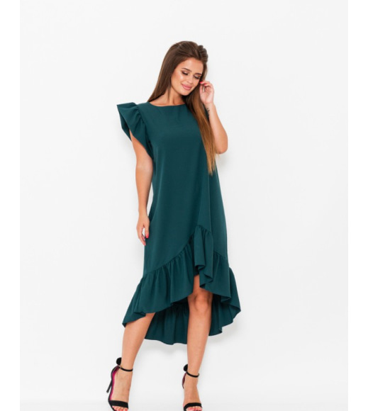 Темно-зелене асиметричне плаття з воланами