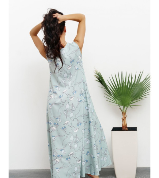 Цветочное оливковое платье с длиной в пол