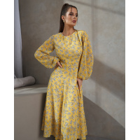 Желтое приталенное платье из цветочного шифона