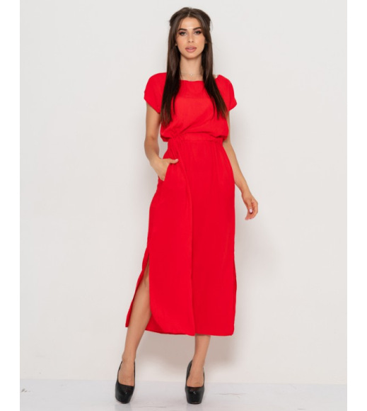 Червоне плаття в підлогу з однотонного штапелю