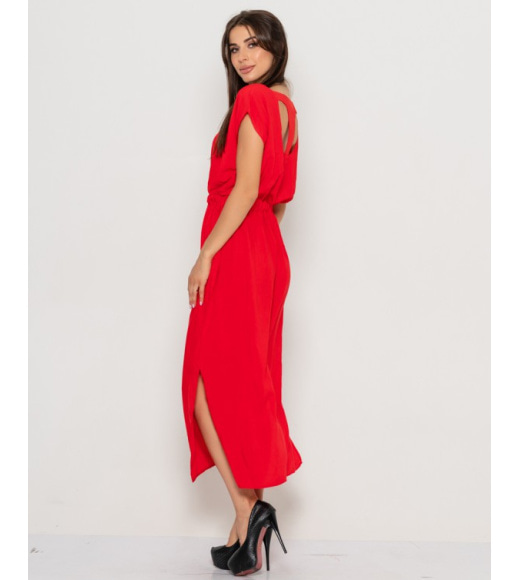 Красное платье в пол из однотонного штапеля