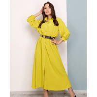 Оливковое длинное платье-рубашка на пуговицах