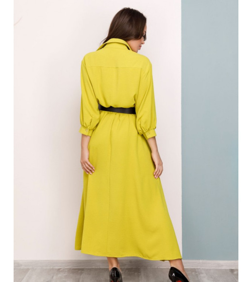 Оливковое длинное платье-рубашка на пуговицах