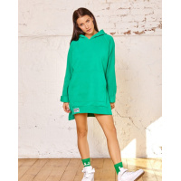 Зеленое теплое платье-толстовка с разрезами