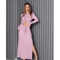 Сиреневое трикотажное платье с вырезами