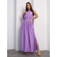 Длинный сарафан с разрезом из сиреневого льна