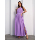 Длинный сарафан с разрезом из сиреневого льна