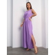 Длинный сарафан с разрезом из сиреневого льна