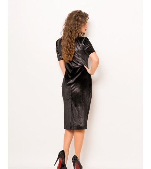 Черно-серебристое нарядное платье с короткими рукавами