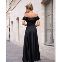 Шелковое длинное платье черного цвета с разрезом