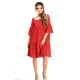 Красное свободное платье воланами в горошек с кружевным воротником